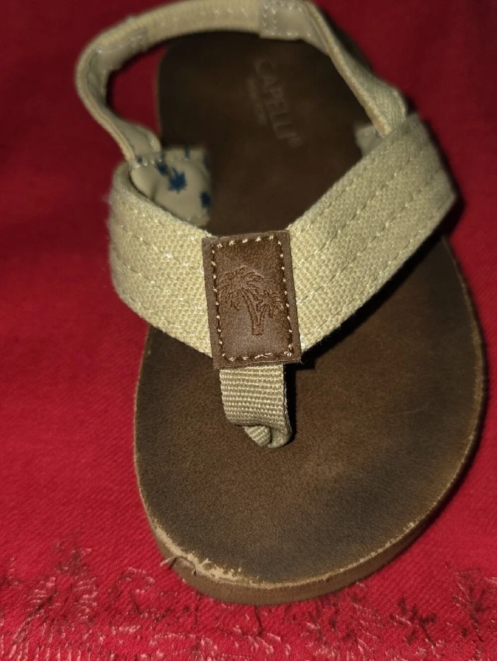 Capelli of New York Kids Beige and Brown Back-Strap Toe-Post Sandals